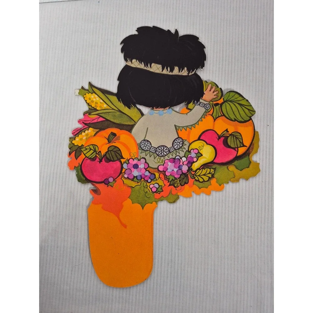Vintage Thanksgiving Die Cut Decorations Indigenous Child Harvest 3 Piece Set